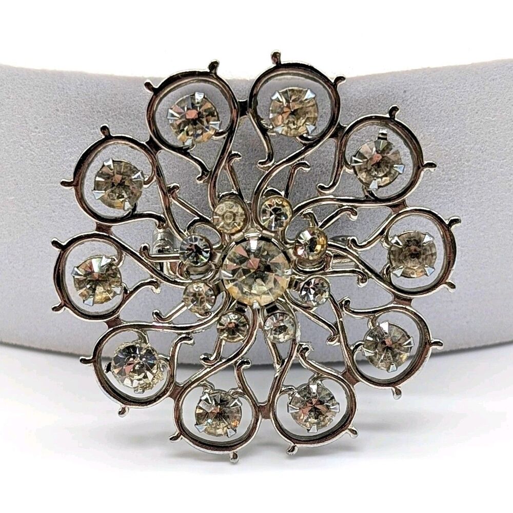 Vtg Flower Star Silver Tone Brooch Pin Filigree 1.6 in
